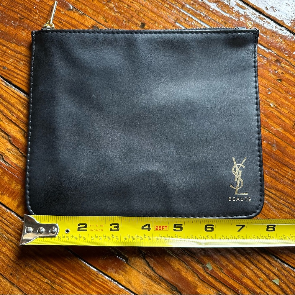 YSL Yves Saint Laurent Beaute Black Leather Zipper Pouch Clutch Bag Cosmetic - Picture 5 of 6